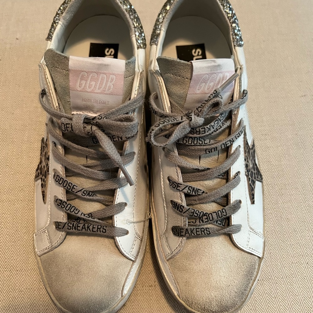 Golden Goose White and Silver Sneakers